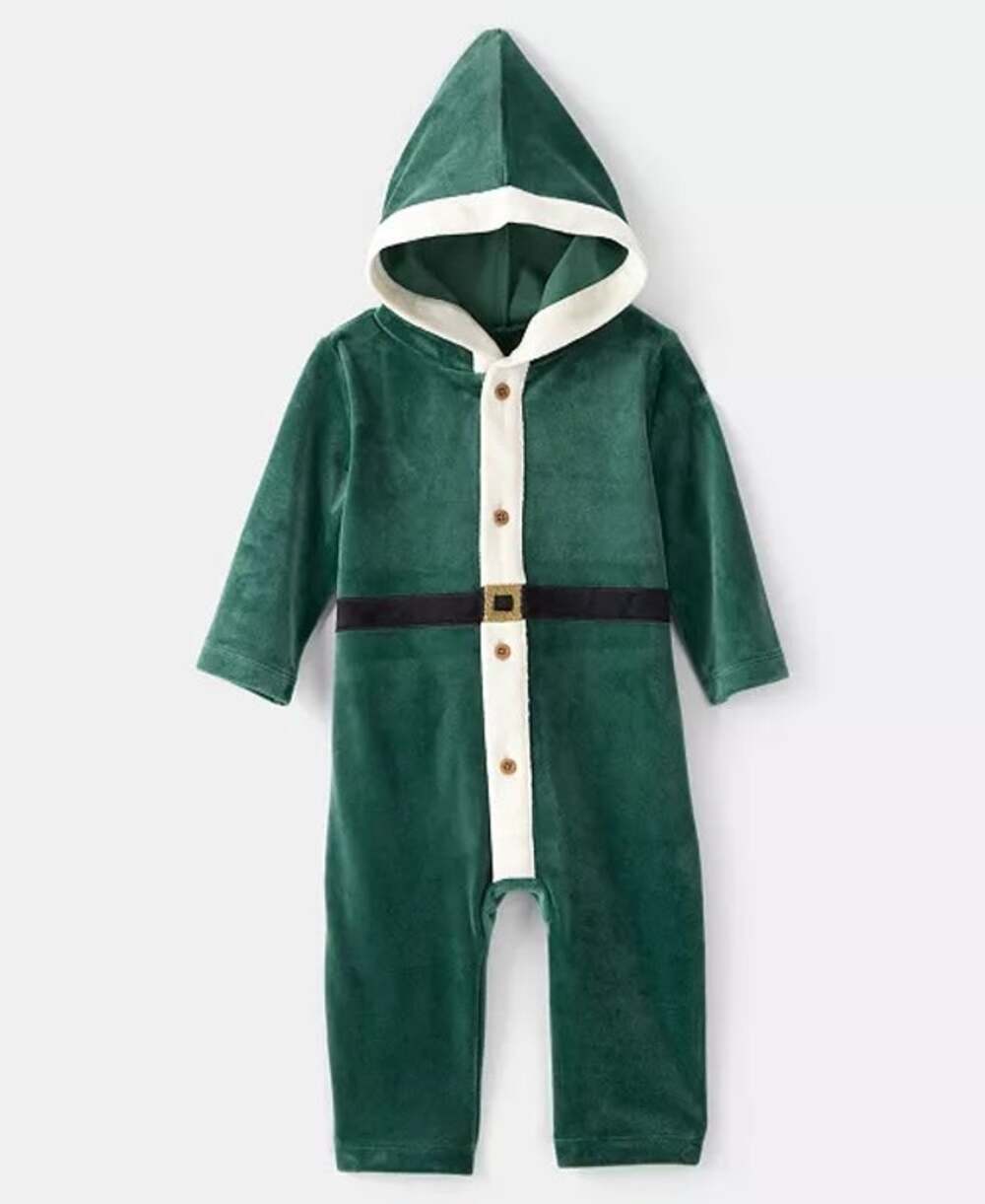Carter's Baby Christmas Elf Style Hooded Holiday Jumpsuit Size 9M Green / White